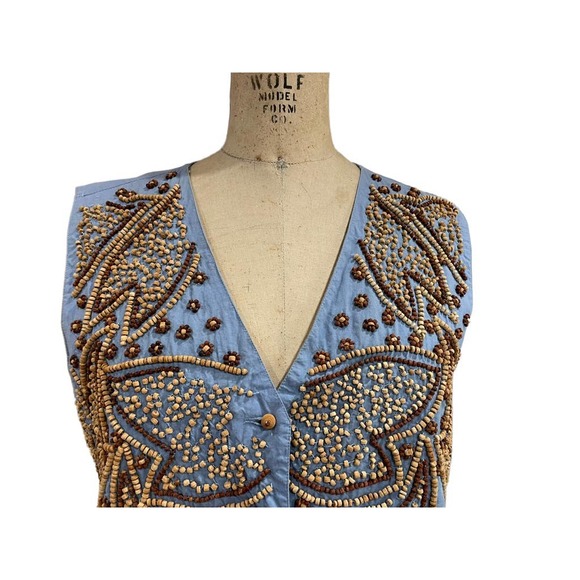 Why Not by California Dreams Womens Beaded Vest Blue Brown Wearable Art XL - Picture 2 of 5